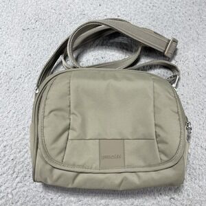 Pacsafe Beige RFID Safe Crossbody Travel Bag Anti Theft Locking Strap Purse